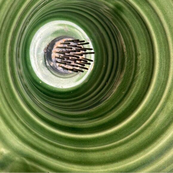 Vintage 3.5” Green Studio Pottery Vase with Flower Frog Signed 1995 - Picture 4 of 6